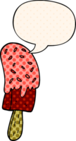 cartoon ice cream lolly and speech bubble in comic book style png