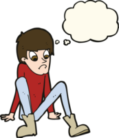 cartoon boy sitting on floor with thought bubble png