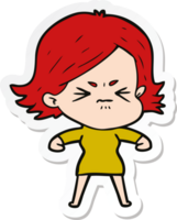 sticker of a cartoon angry girl png