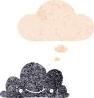 linda nube de dibujos animados y burbuja de pensamiento en estilo retro texturizado png