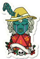 crying orc bard character with natural one D20 roll sticker png