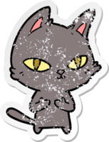 distressed sticker of a cartoon cat staring png