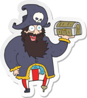 sticker of a cartoon pirate captain with treasure chest png