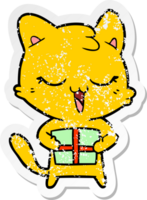 distressed sticker of a happy cartoon cat png