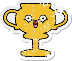 distressed sticker of a cute cartoon trophy png