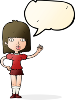 cartoon woman waving with speech bubble png