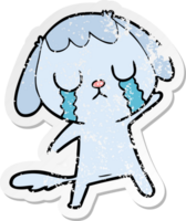 distressed sticker of a cute cartoon dog crying png