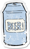 retro distressed sticker of a cartoon beer can png