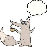 thought bubble cartoon wolf with coffee cup png