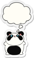 panda de dessin animé et bulle de pensée comme autocollant imprimé png