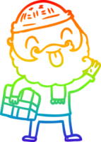 rainbow gradient line drawing man with beard carrying christmas present png