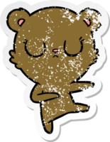 distressed sticker of a peaceful cartoon bear cub png