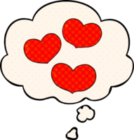 cartoon love hearts and thought bubble in comic book style png