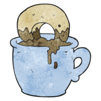 textured cartoon donut dunked in coffee png