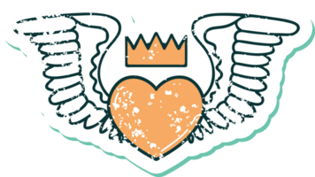 distressed sticker tattoo style icon of a heart with wings png