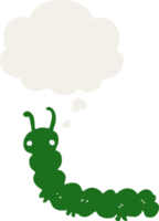 cartoon caterpillar and thought bubble in retro style png