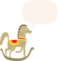 dessin animé cheval à bascule et bulle de dialogue dans un style rétro png