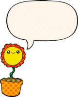 cartoon flower and speech bubble in comic book style png