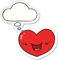 cartoon love heart character and thought bubble as a printed sticker png