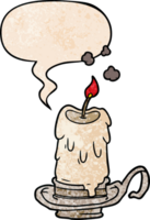 cartoon old spooky candle in candleholder and speech bubble in retro texture style png