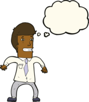 cartoon nervous businessman with thought bubble png