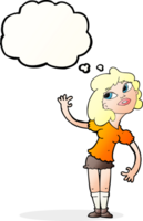 cartoon woman waving with thought bubble png