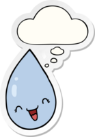 goutte de pluie de dessin animé et bulle de pensée comme autocollant imprimé png