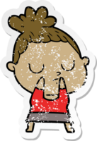 distressed sticker of a cartoon calm woman png