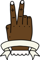 victory v hand gesture with banner illustration png