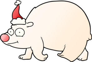 gradient cartoon of a walking polar bear wearing santa hat png