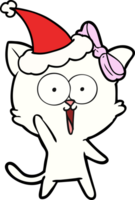 disegno a tratteggio di un gatto che indossa il cappello di Babbo Natale png