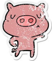 distressed sticker of a cartoon pig pointing png