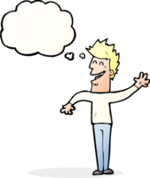 cartoon happy man waving with thought bubble png