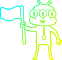 cold gradient line drawing cartoon three eyed alien waving flag png