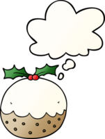 cartoon christmas pudding and thought bubble in smooth gradient style png