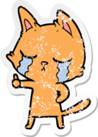 distressed sticker of a crying cartoon cat png