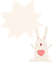 cartoon rabbit in love and speech bubble in retro style png