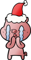dessin animé dégradé de cochon qui pleure d'un bonnet de noel png