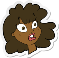 pegatina de un rostro femenino impactado de dibujos animados png