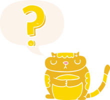 cartoon cat and question mark and speech bubble in retro style png