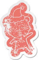 laughing teddy  bear cartoon distressed sticker of a wearing santa hat png