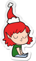 pegatina, caricatura, de, un, duende, niña, llevando, santa sombrero png