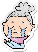 distressed sticker of a cartoon crying woman png