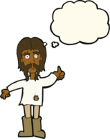 dessin animé hippie homme donnant le symbole du pouce levé avec bulle de pensée png