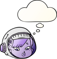 visage d'astronaute de dessin animé et bulle de pensée dans un style de dégradé lisse png