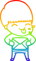 rainbow gradient line drawing happy cartoon boy png