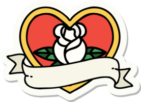 adesivo estilo tatuagem de uma rosa de coração e banner png