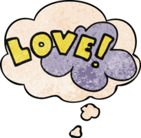 cartoon word love and thought bubble in grunge texture pattern style png