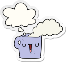 cartoon hot cup of coffee and thought bubble as a printed sticker png