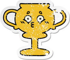 distressed sticker of a cute cartoon trophy png